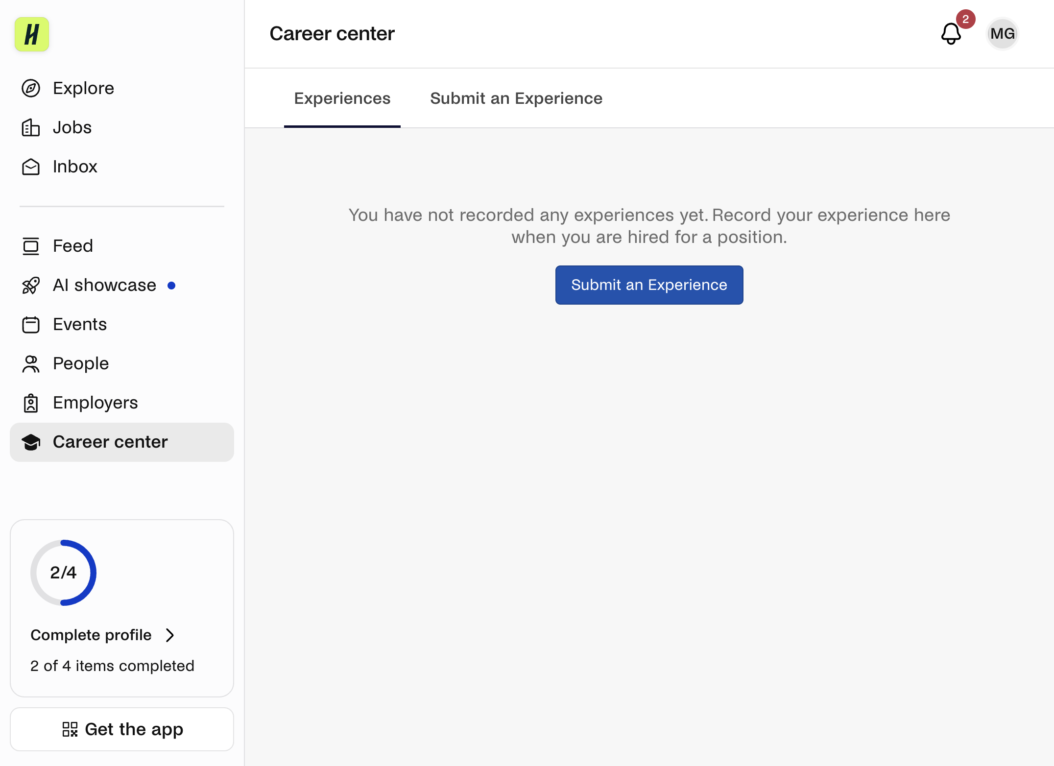 Click on the Submit an Experience button.
