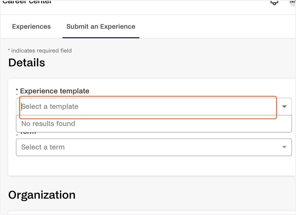 Click on the Experience template dropdown menu.