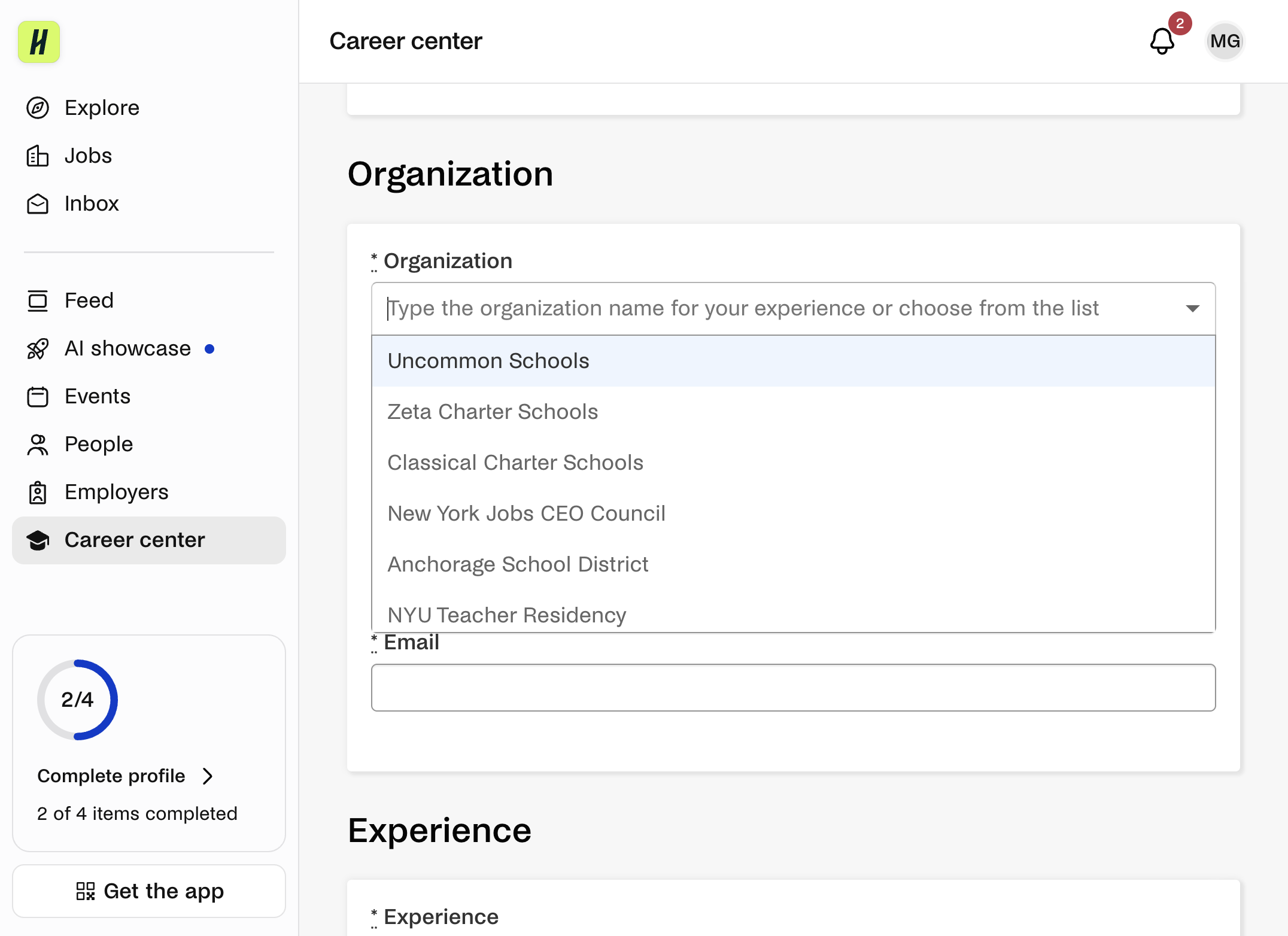 Enter the name of the job shadowing site (organization).