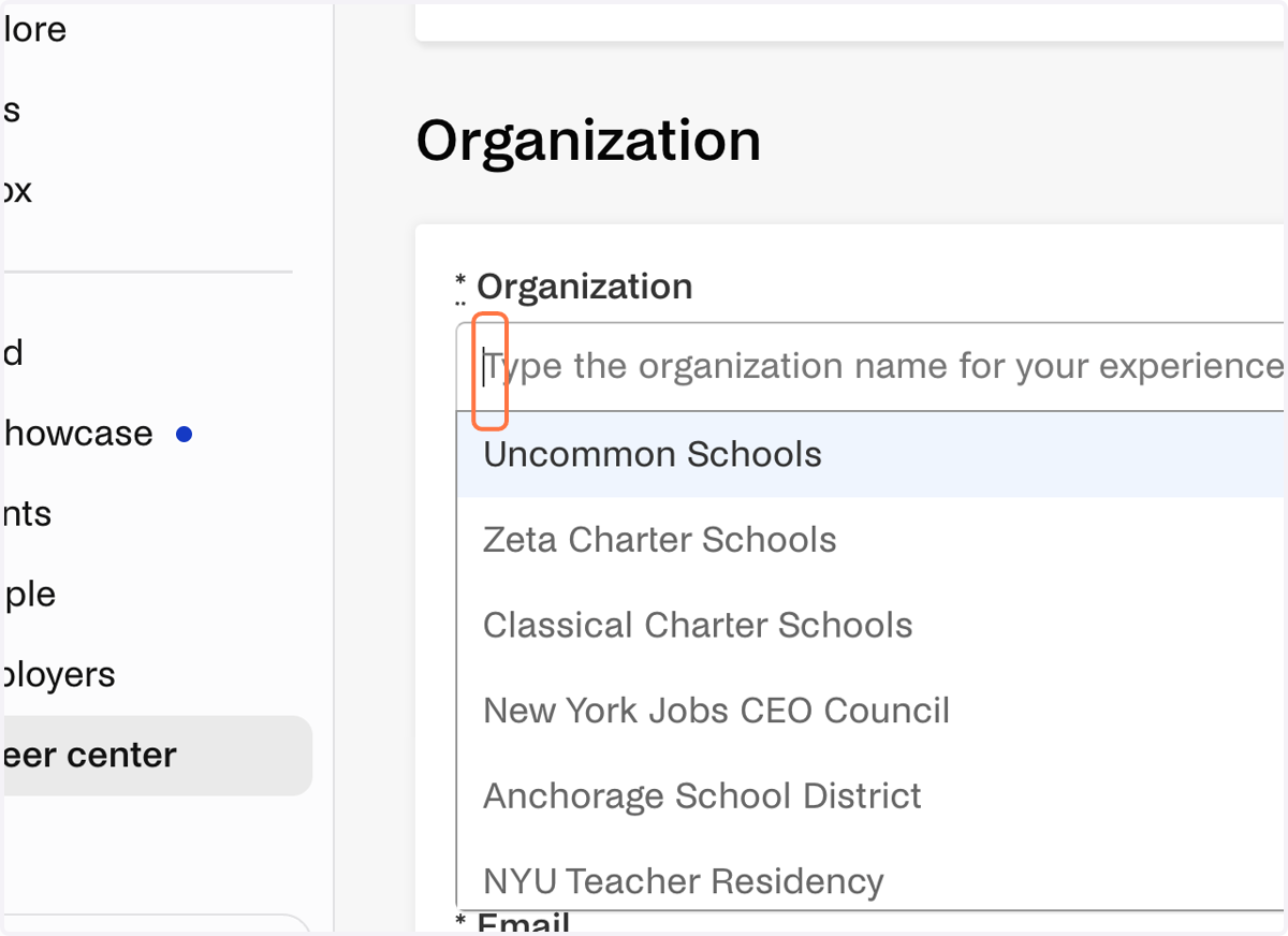 Enter the name of the job shadowing site (organization).