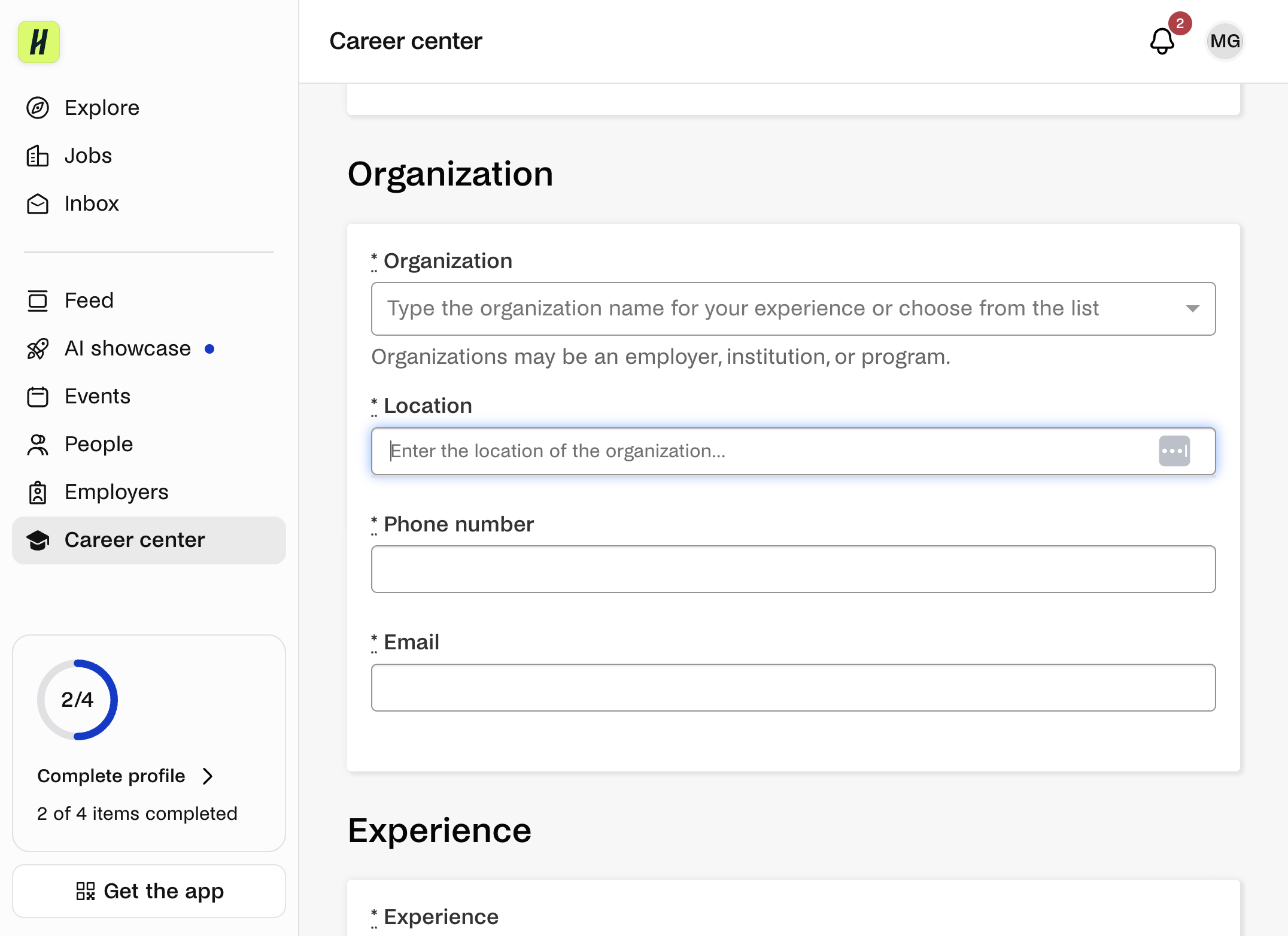 Enter the physical address for the job shadowing site (location).