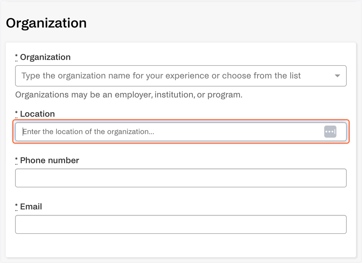 Enter the physical address for the job shadowing site (location).