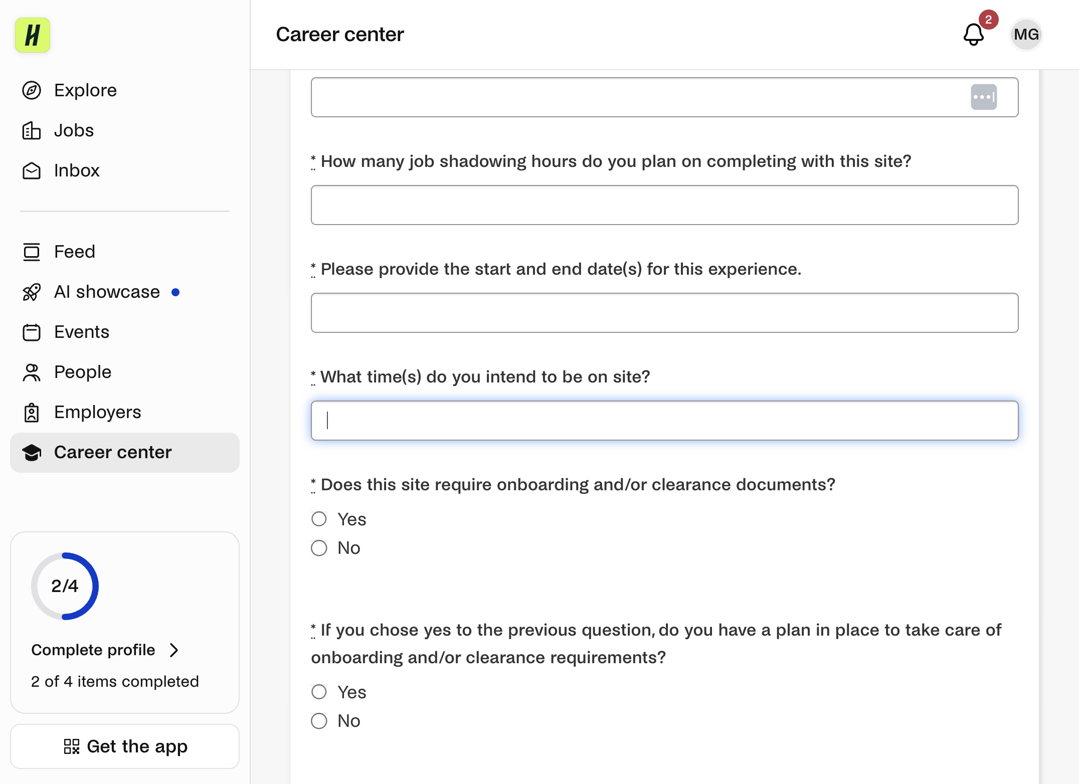 Enter the specific times you plan to be on site.