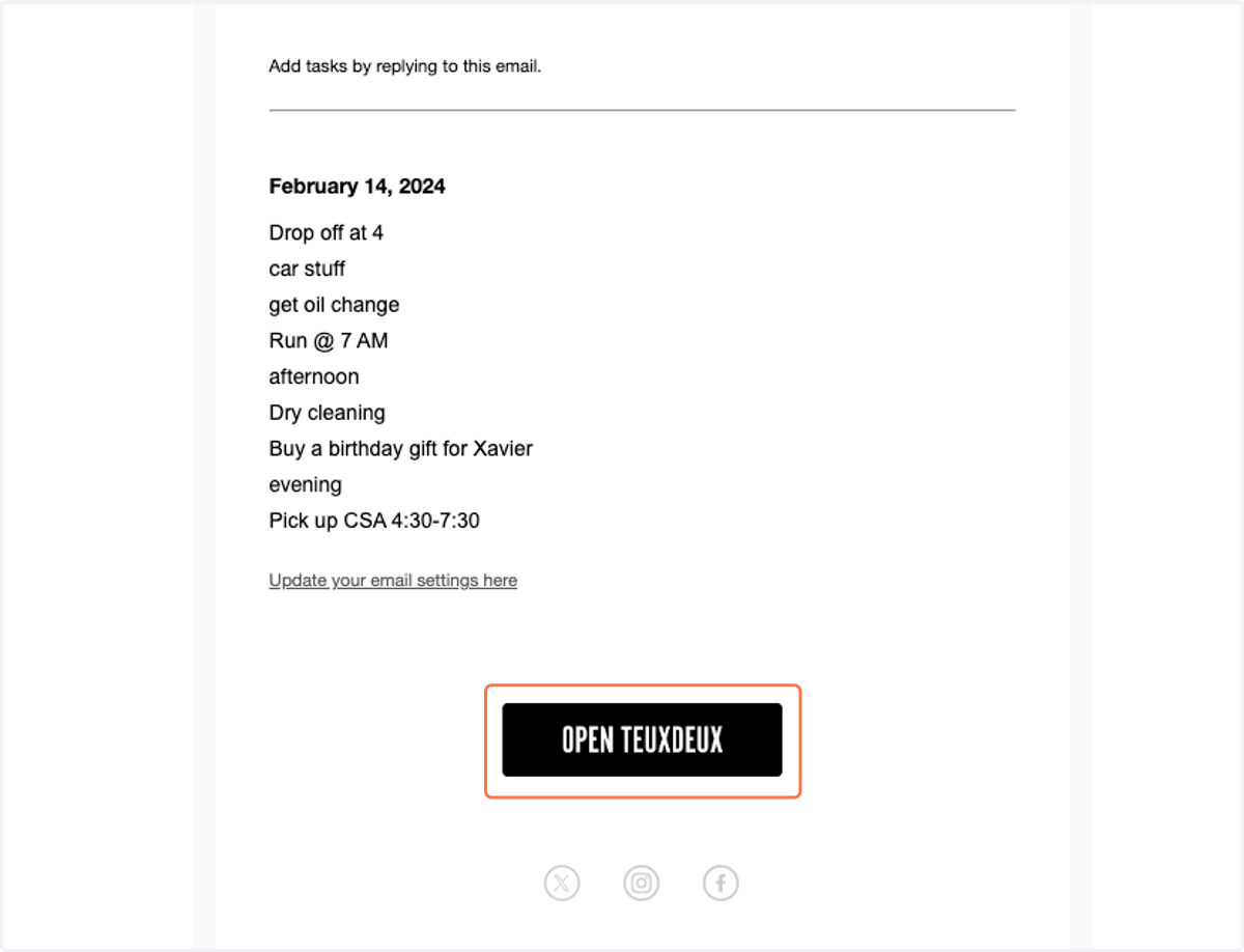 Or click 'Open TeuxDeux' to manage your to-do lists