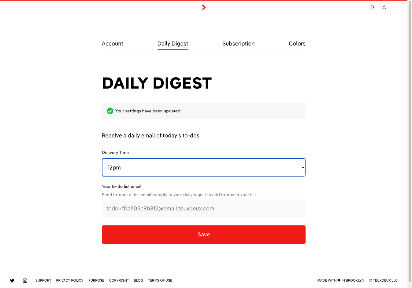 Select when you'd like to receive your Daily Digest from the dropdown