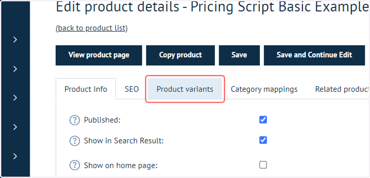 Click on Product variants