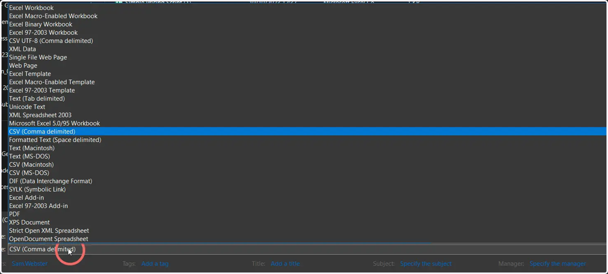 Save this file as a comma delimited CSV document