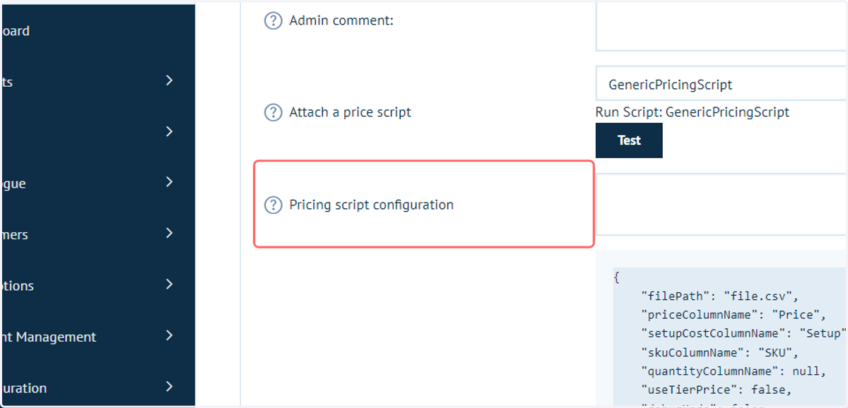 Click on Pricing script configuration