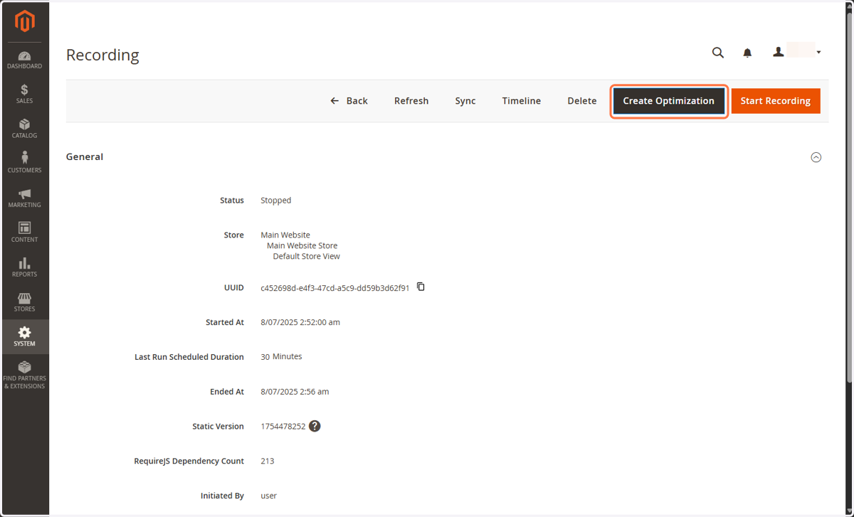 Click on Create Optimization