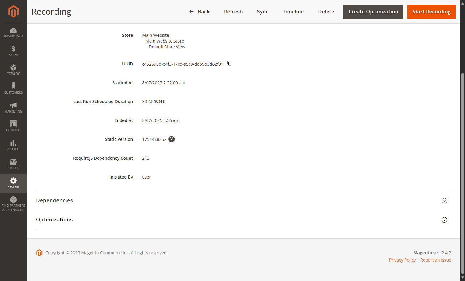 Click on Optimizations