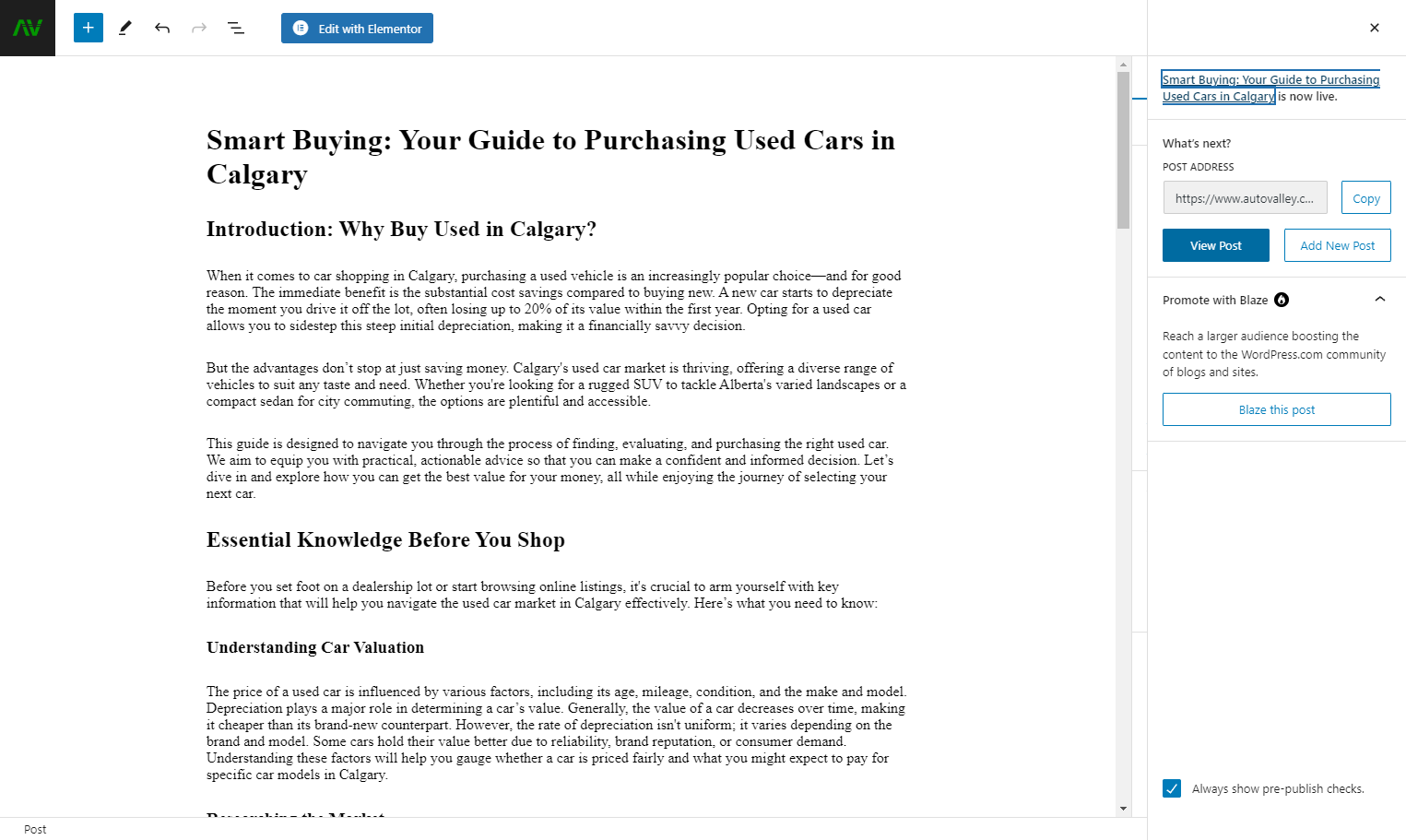 Click on View Post to preview your article, be sure to correct any errors you see while doing a final review