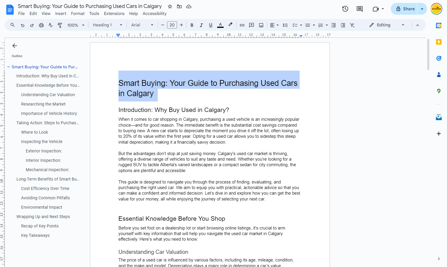 Copy the title of the article from the Google Doc