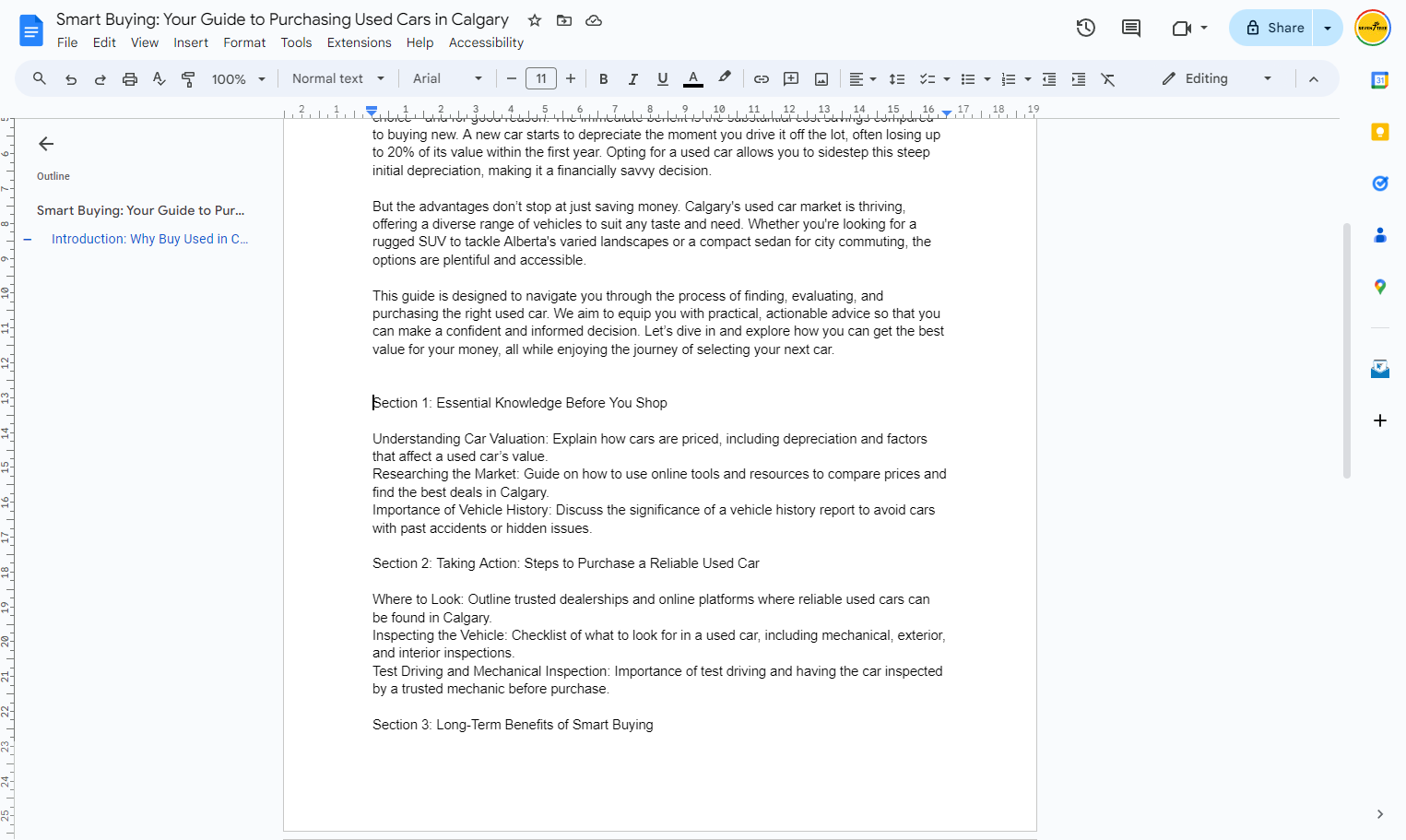 Repeat steps 12-15 for each of the sections in the outline until the article is complete