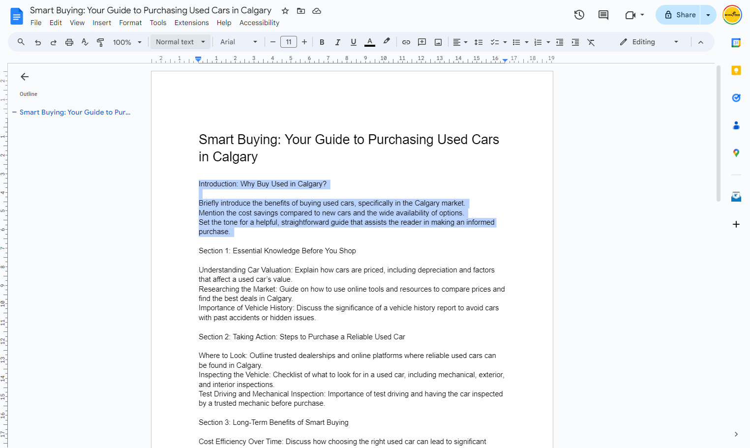 Select the first section of the outline and cut it from the document (ctrl+x)