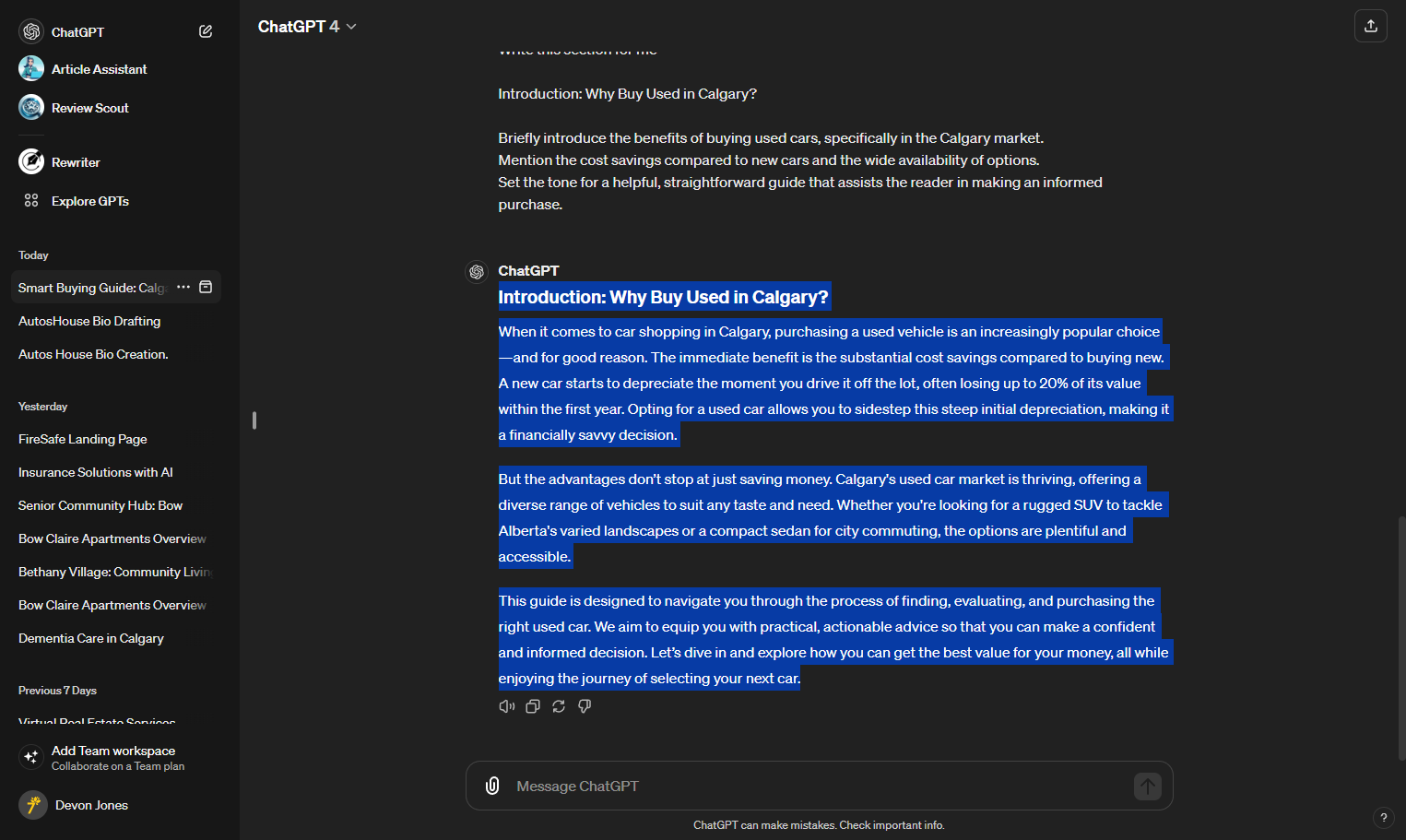 Highlight the section ChatGPT just wrote and copy it (ctrl+c)