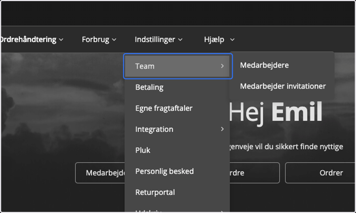 Click on Indstillinger -> Team