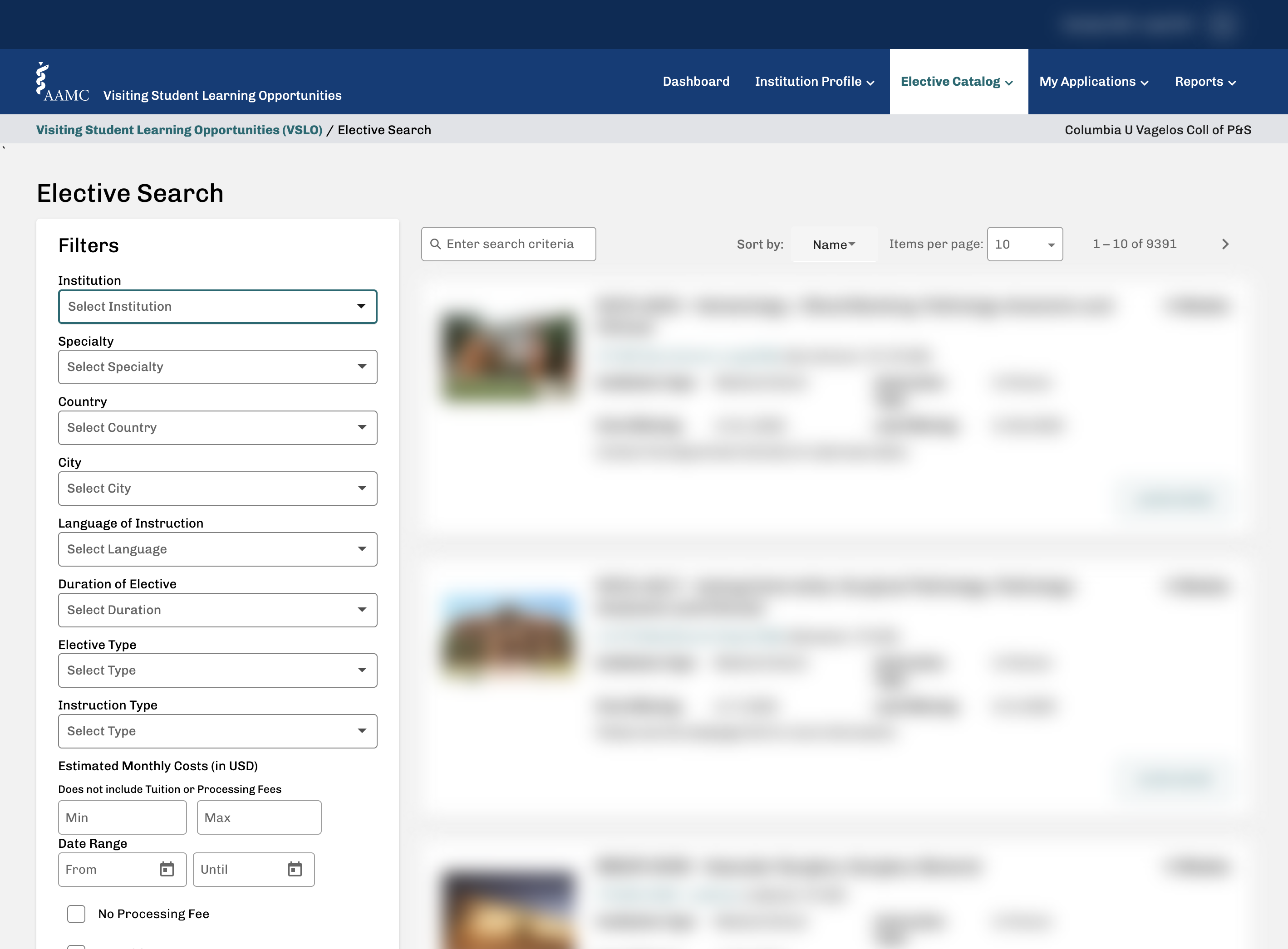 Click on Institution