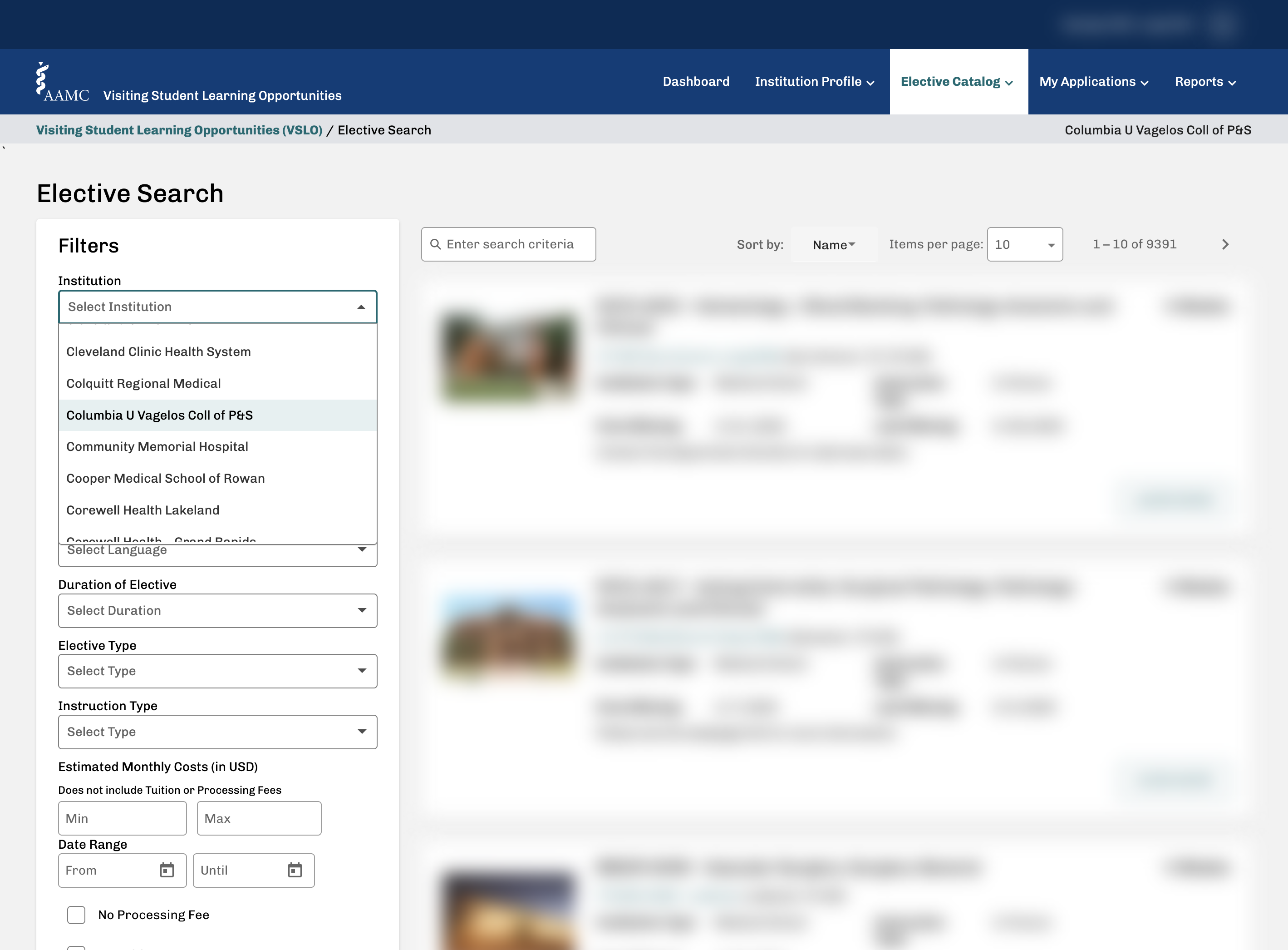 Click on Columbia U Vagelos Coll of P&S