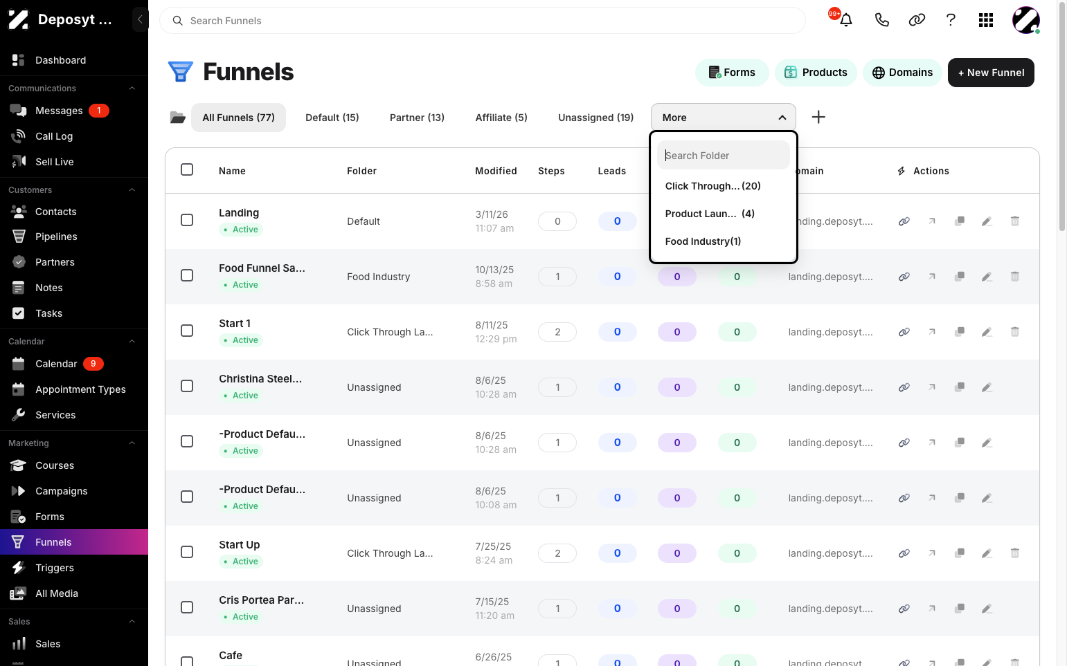 Step 3: Click the More dropdown button to view more folders.