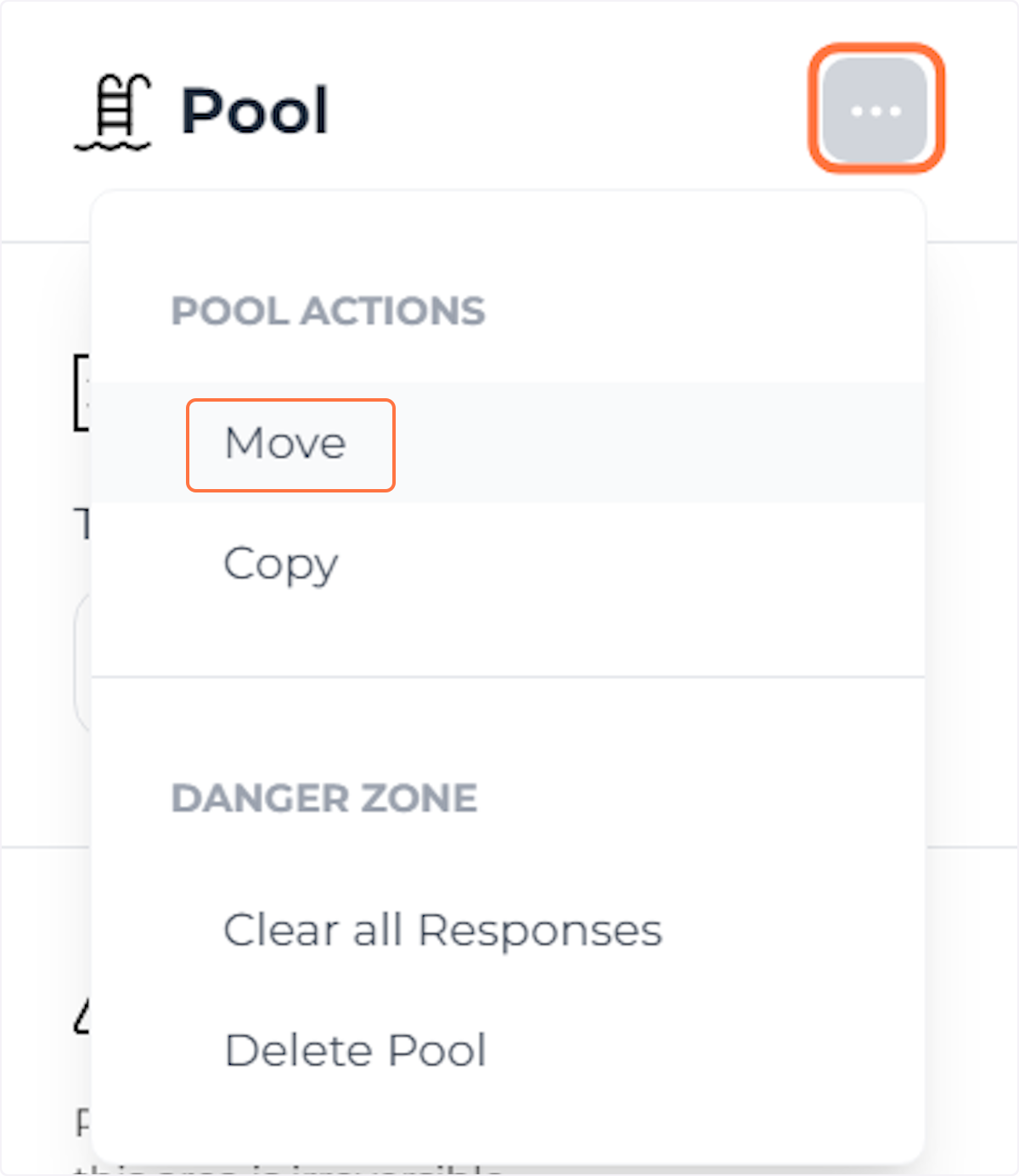 Open the 'Pool Actions' menu and click 'Move'.