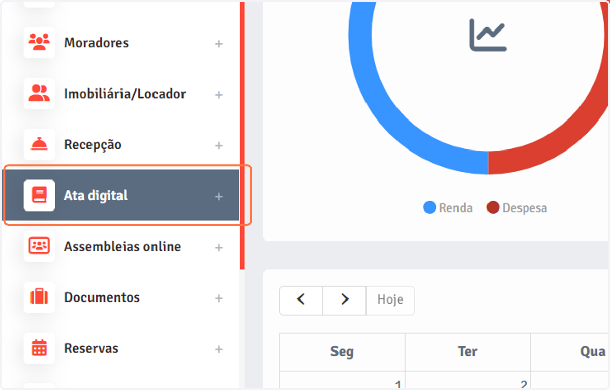 Clique no menu "Ata digital".