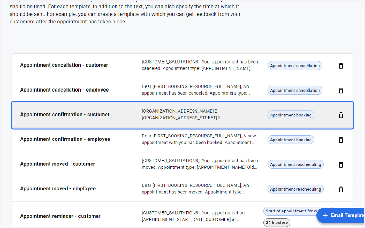 Click on Appointment confirmation - customer…