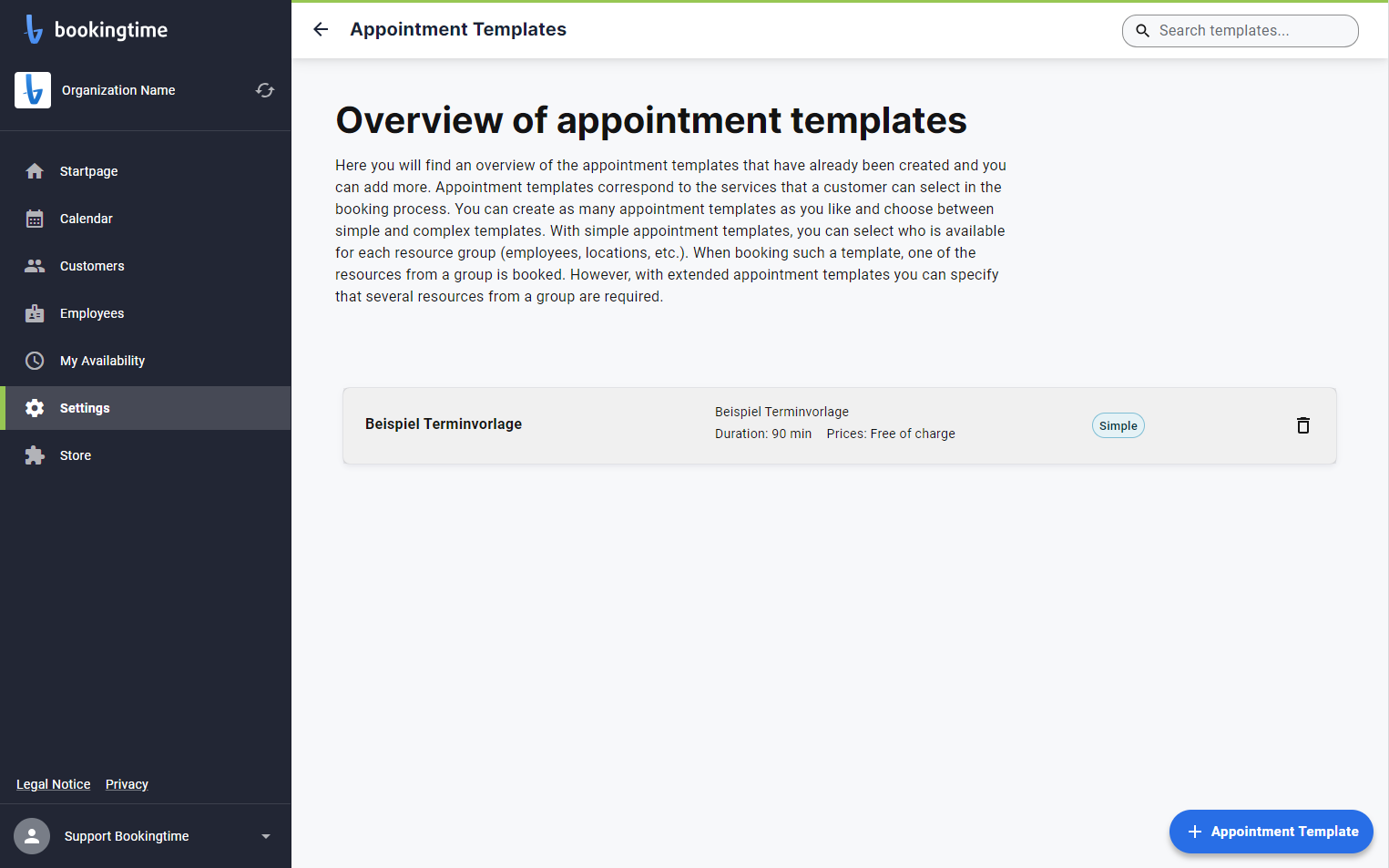 Select the appointment template