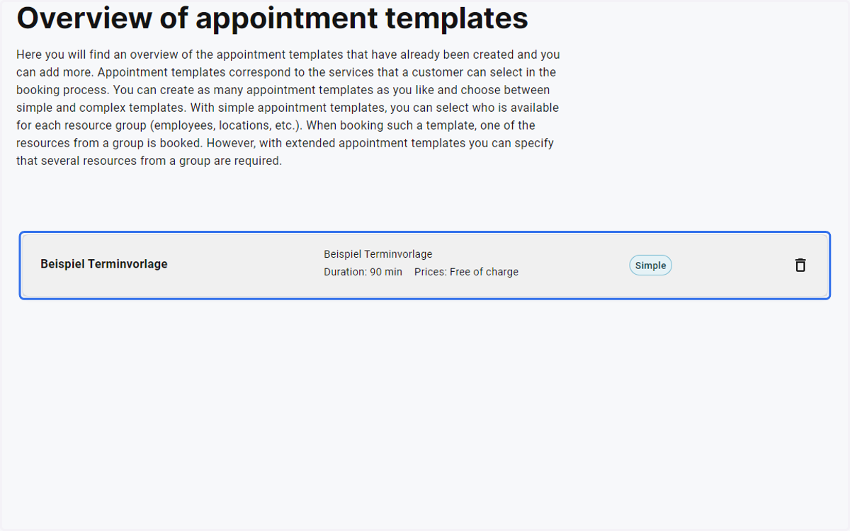 Select the appointment template