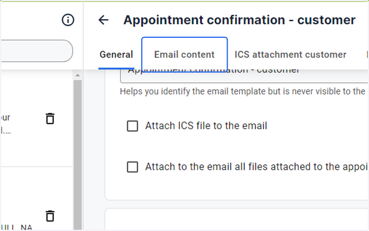 Click on Email content