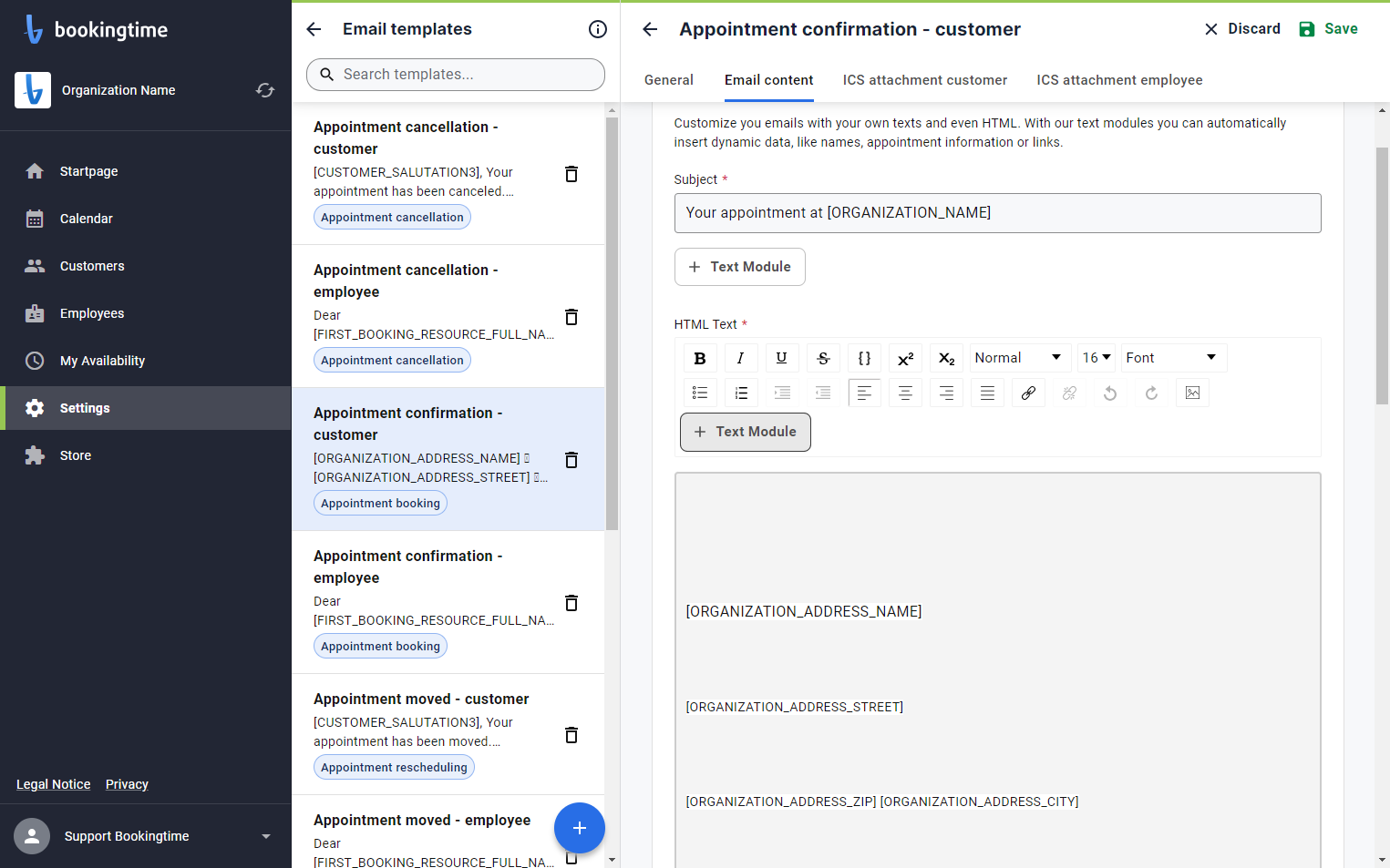 There are also lists of Text markers or place holders under Text Module
