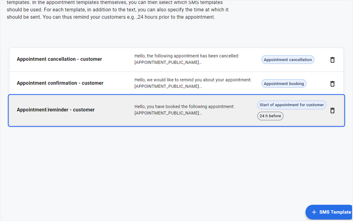 Click on Appointment reminder - customer…
