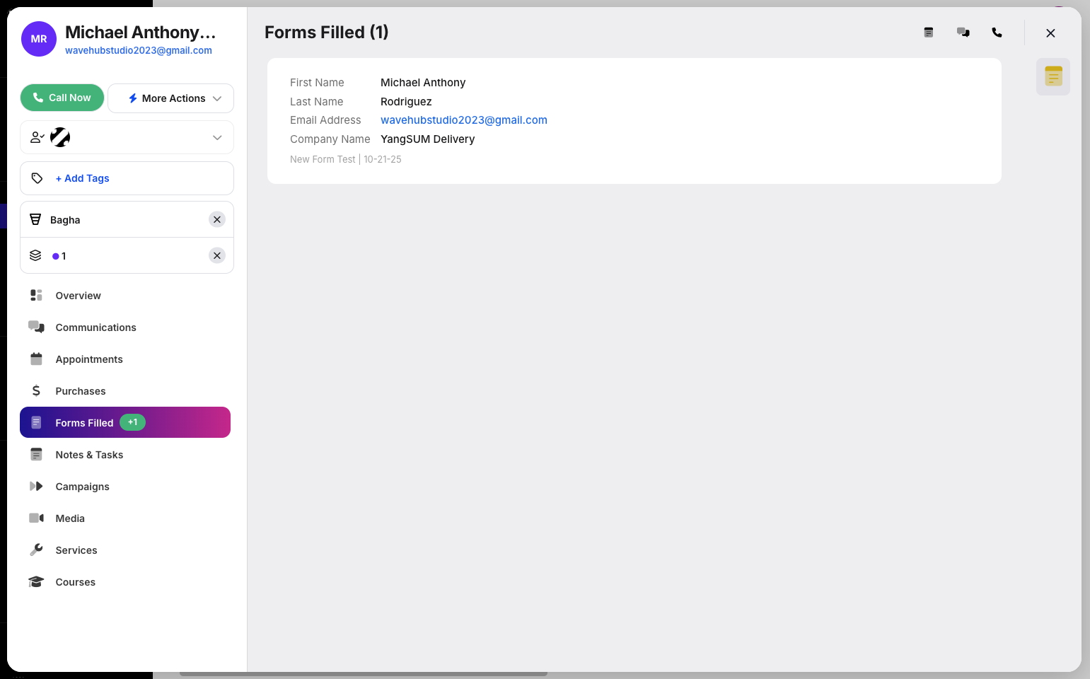 Step 4: From here, you can view the forms the customer has filled out and their details.