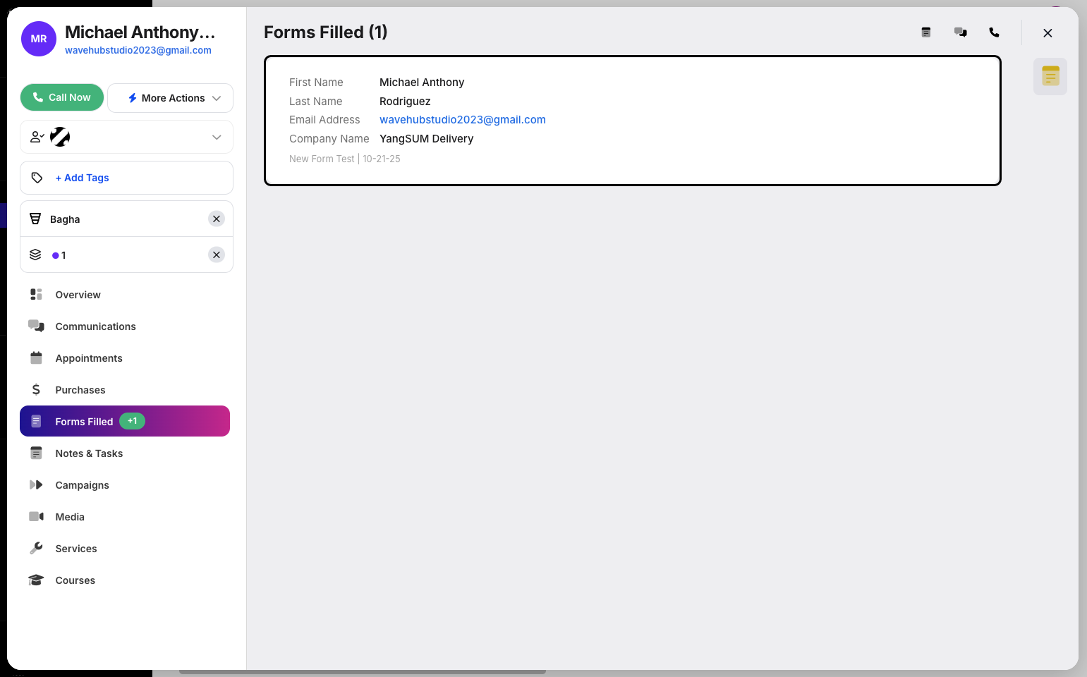 Step 4: From here, you can view the forms the customer has filled out and their details.