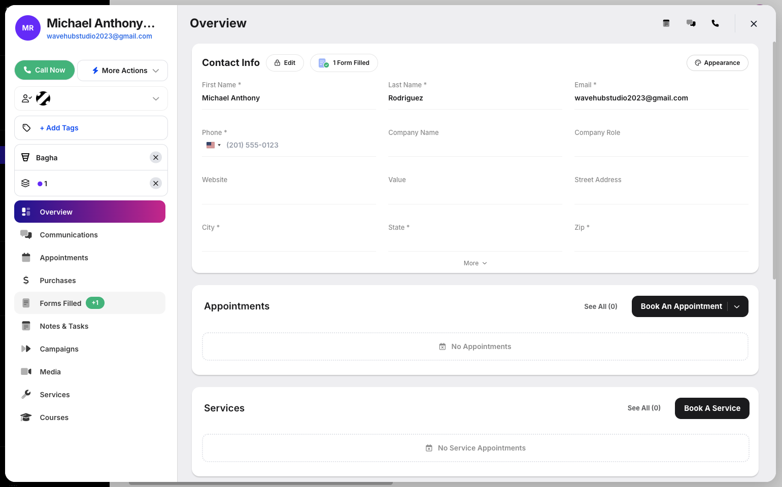 Step 3: The Customer Modal will appear. Click the Forms Filled tab under the Purchases tab.