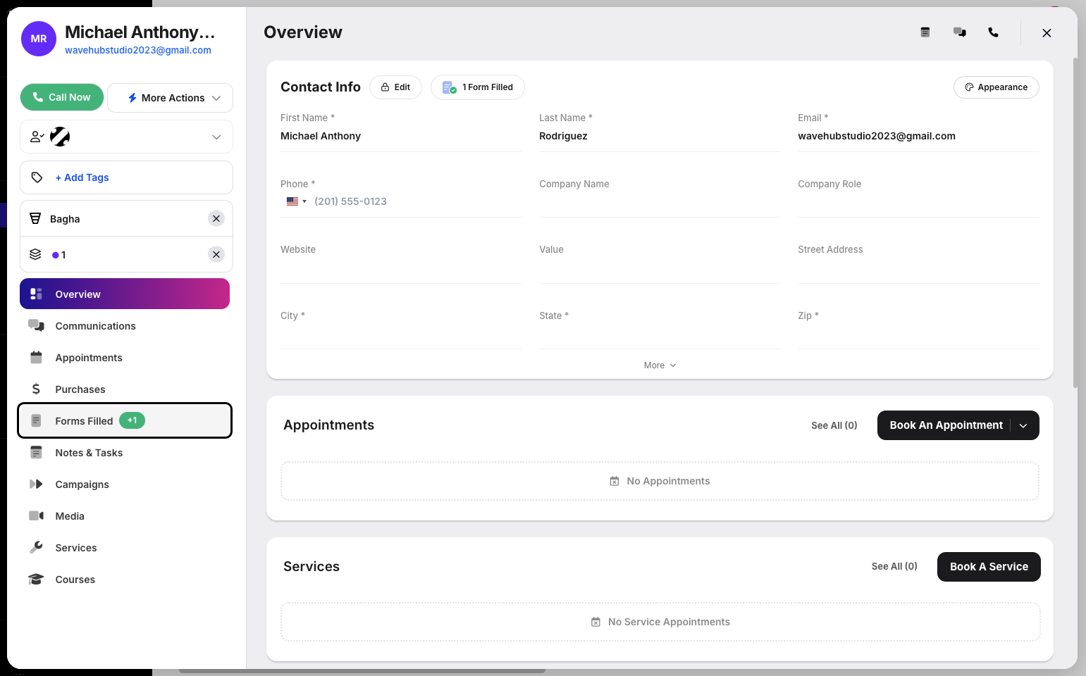 Step 3: The Customer Modal will appear. Click the Forms Filled tab under the Purchases tab.