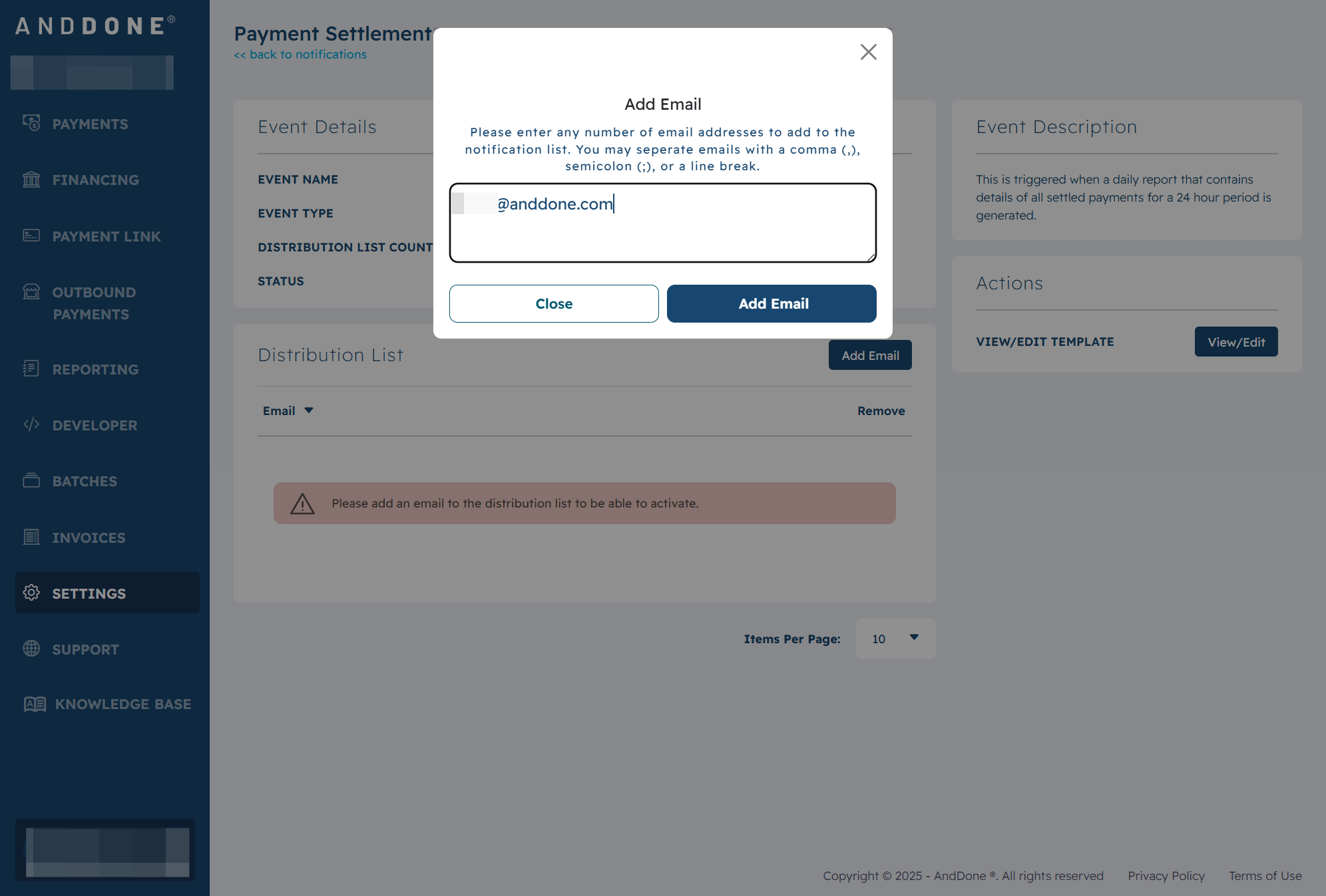 Type in the email address you want to receive the reports
