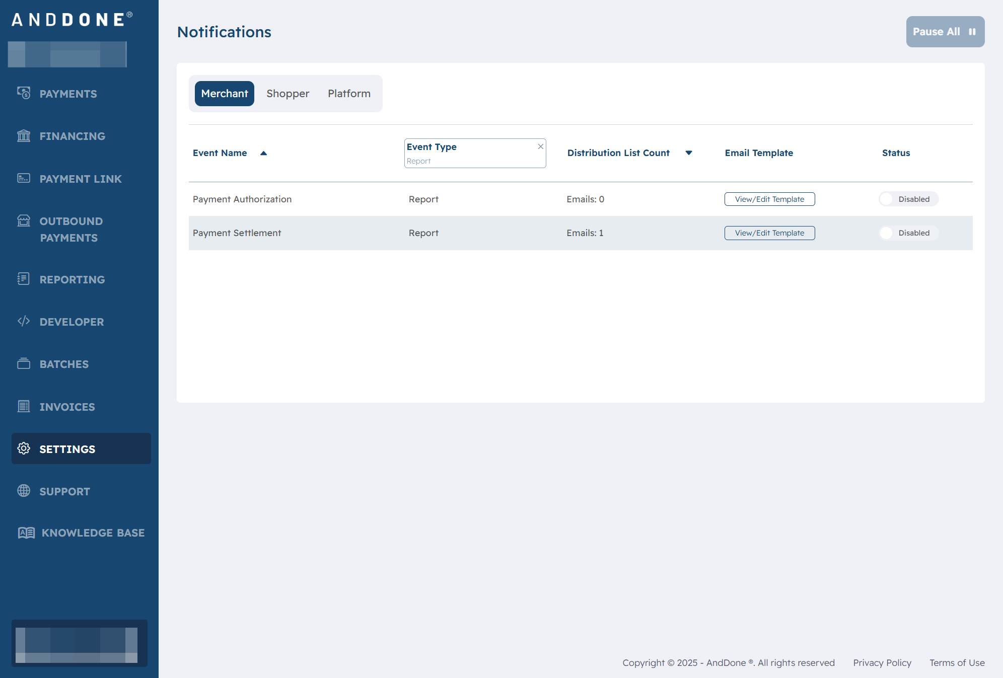 Toggle the status to Enabled
