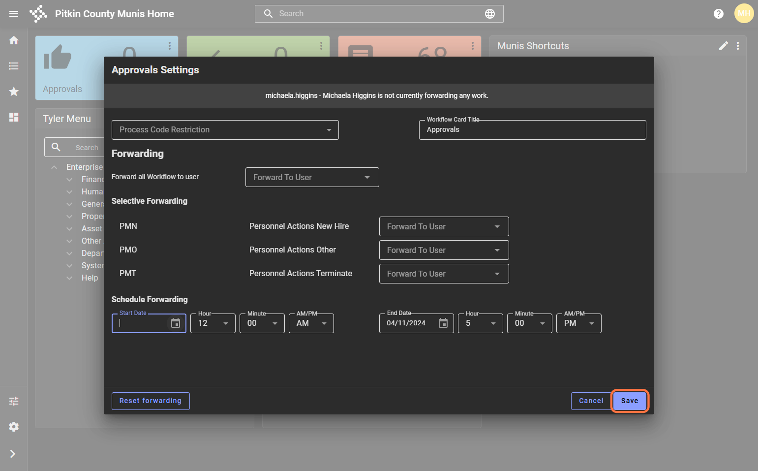 Set your date timeframe and click Save