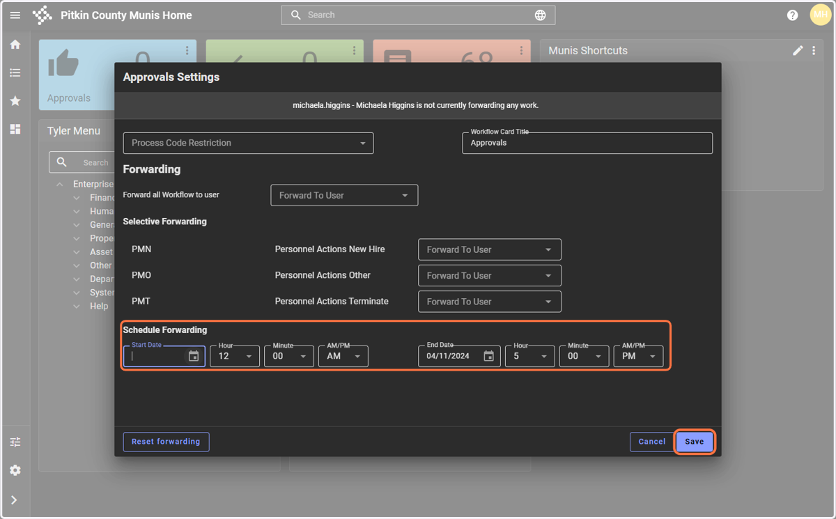 Set your date timeframe and click Save