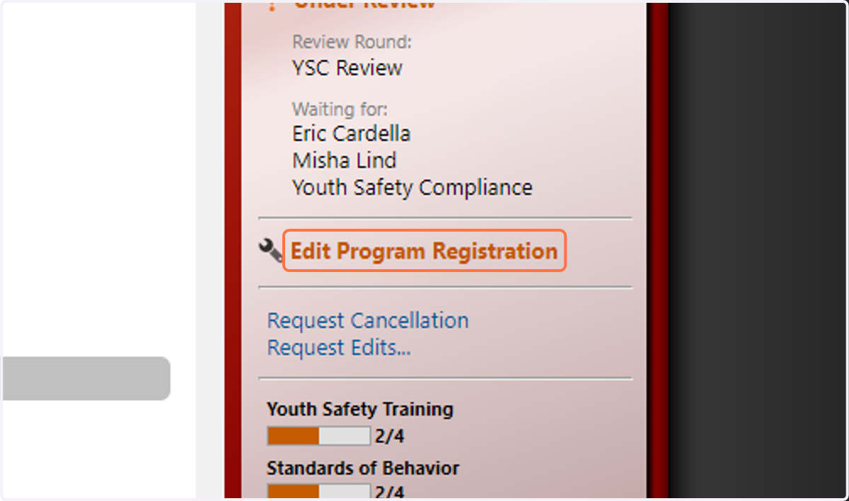 Click on Edit Program Registration