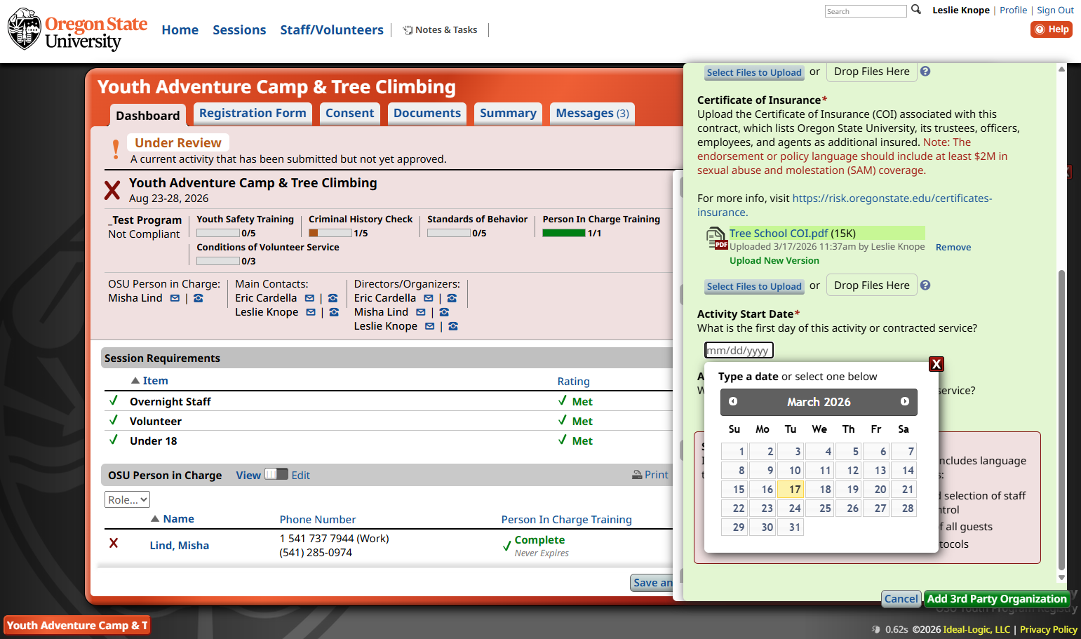 Add the contracted service start date and end date