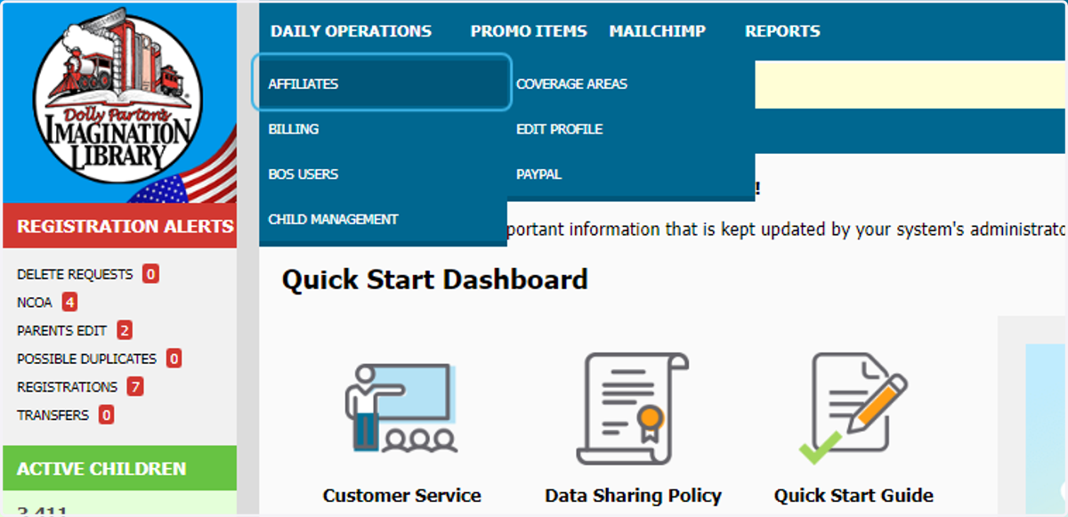 Click on AFFILIATES