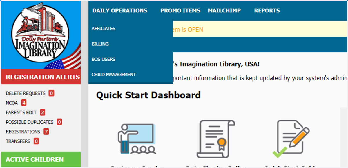 Click on DAILY OPERATIONS