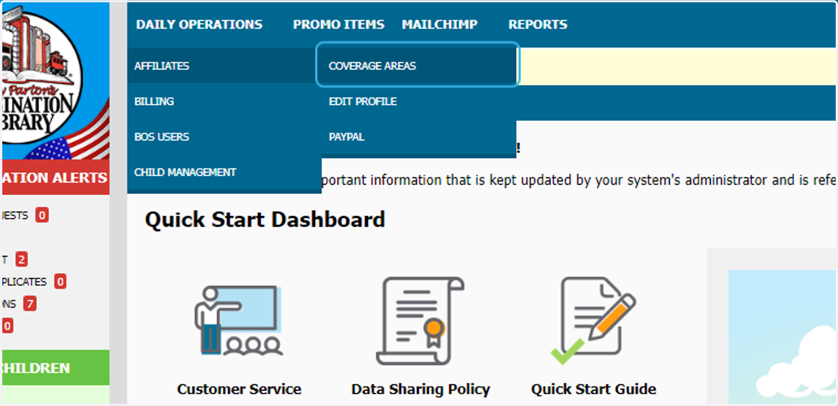 Click on COVERAGE AREAS