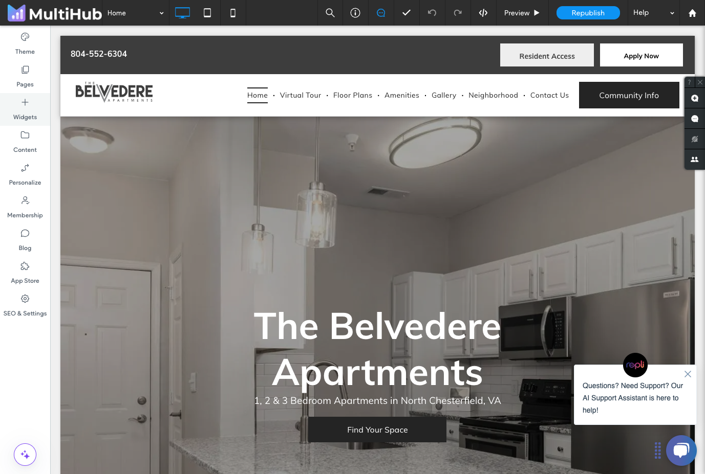 Log into your property website and click on Widgets on the left-hand menu