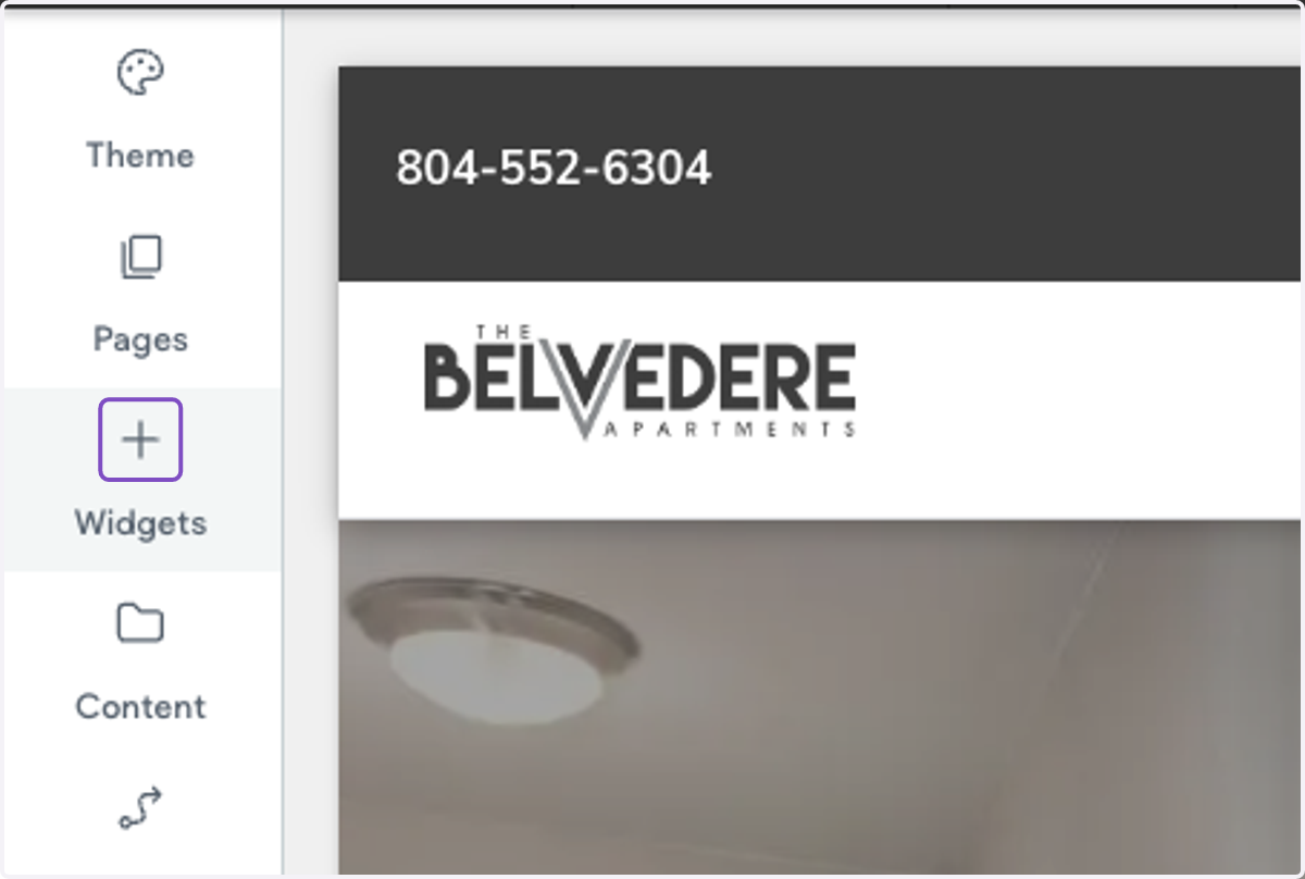 Log into your property website and click on Widgets on the left-hand menu