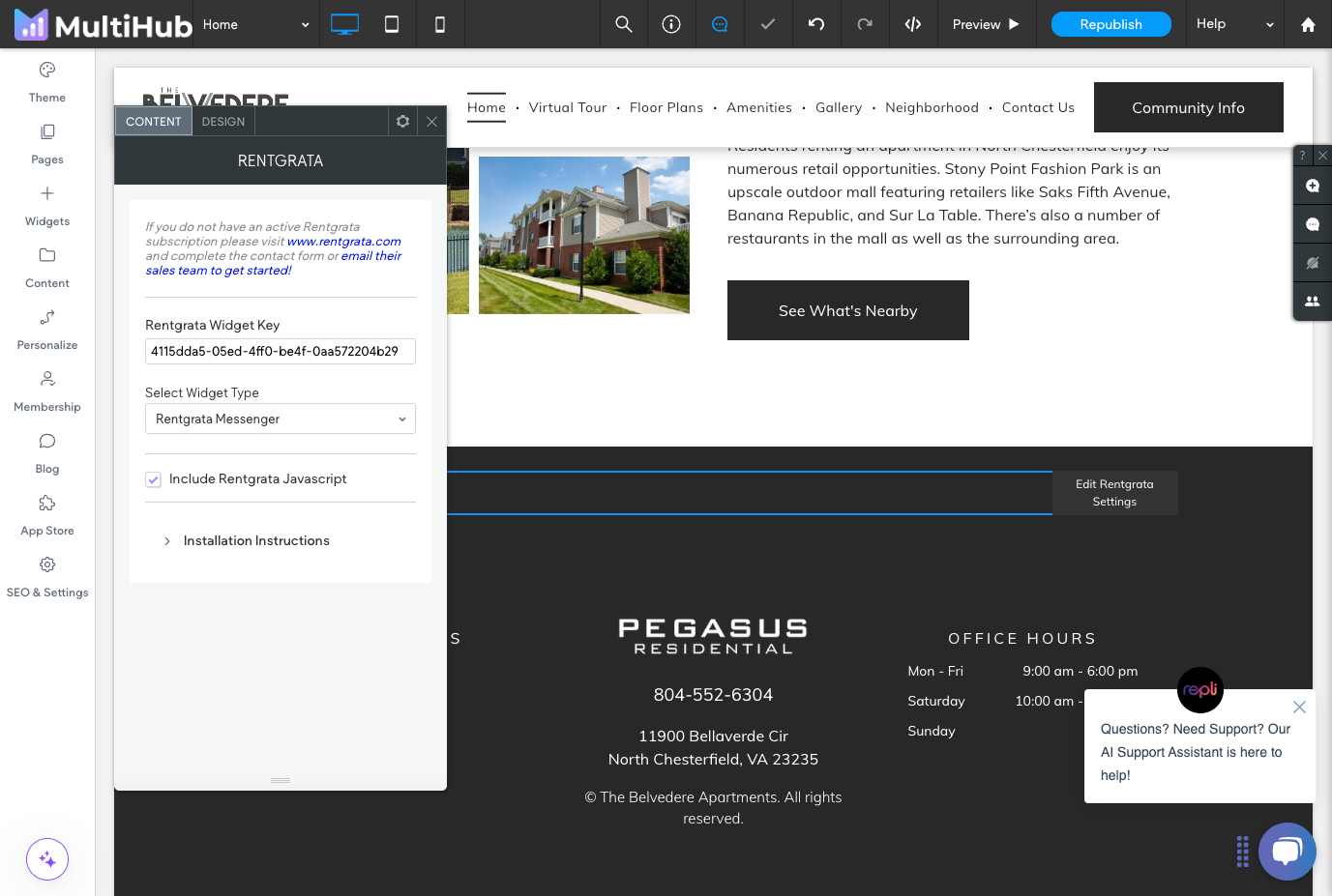 Under Select Widget Type, select Rentgrata Messenger