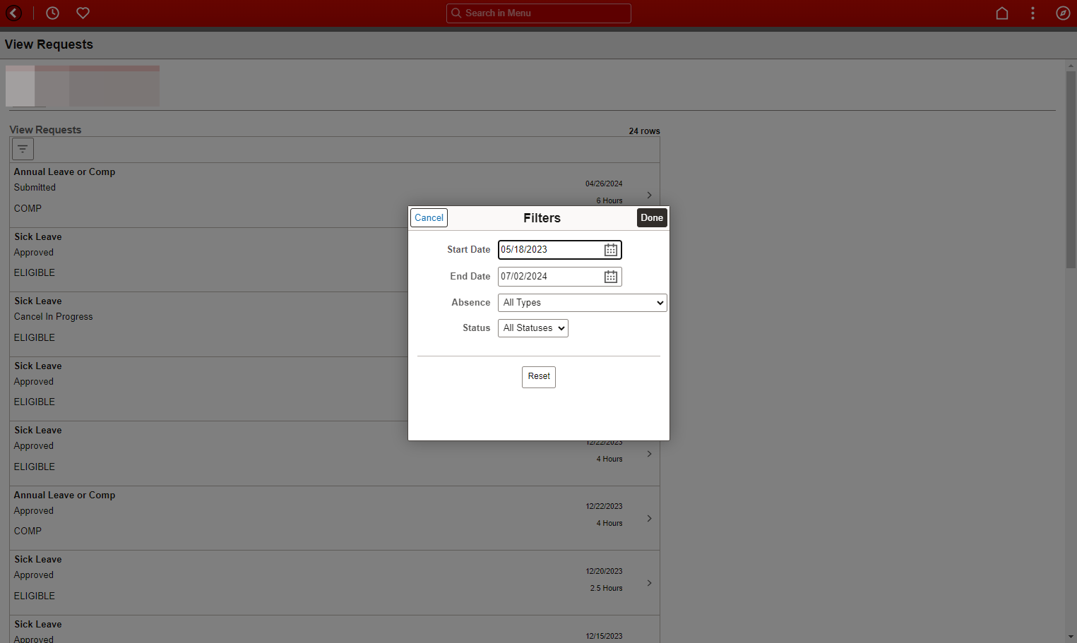 Filtering Absence Requests