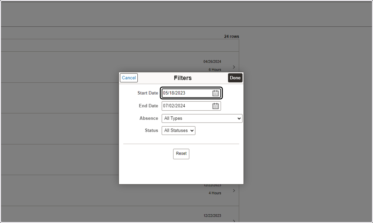 Filtering Absence Requests