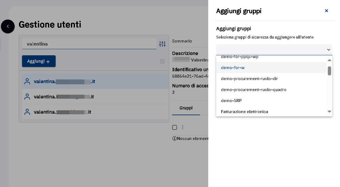 Cliccare sul nome del gruppo